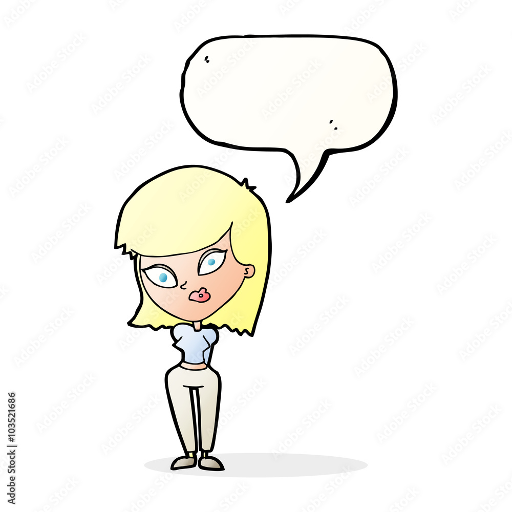 cartoon confused woman with speech bubble cartoon confused woman with speech bubble