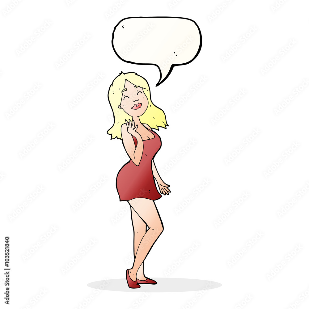 cartoon pretty woman in cocktail dress with speech bubble cartoon pretty woman in cocktail dress with speech bubble