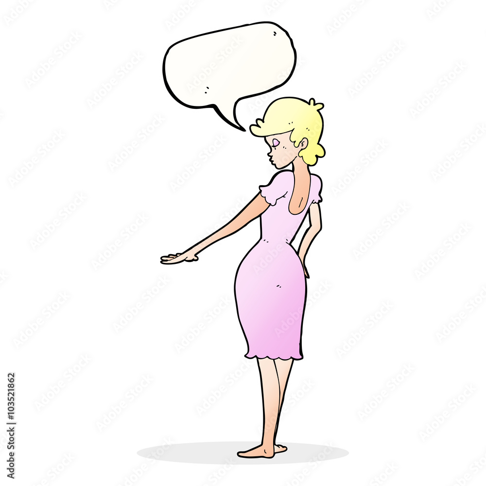cartoon pretty woman looking at nails with speech bubble cartoon pretty woman looking at nails with speech bubble