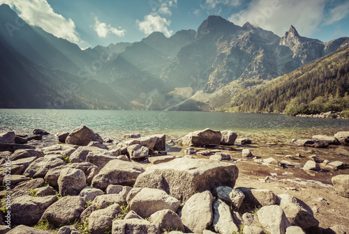 Fototapeta Naklejka Na Ścianę i Meble -  Green water mountain lake Morskie Oko, Tatra Mountains, Poland