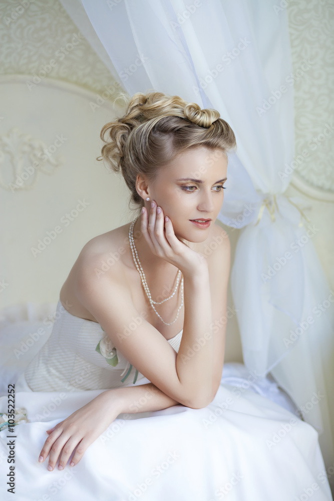 Beautiful bride in white wedding dress Beautiful bride in white wedding dress