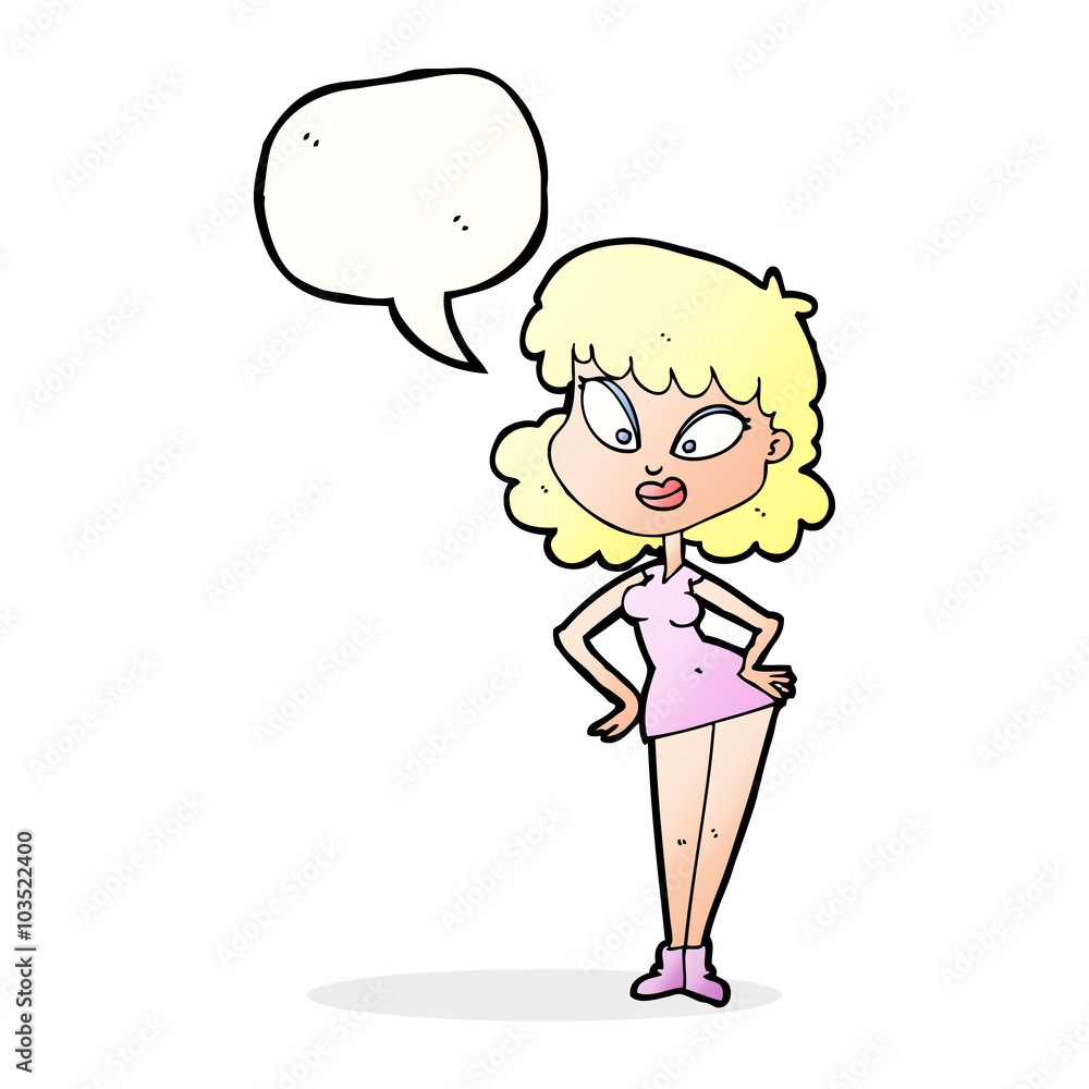 cartoon woman with hands on hips with speech bubble cartoon woman with hands on hips with speech bubble