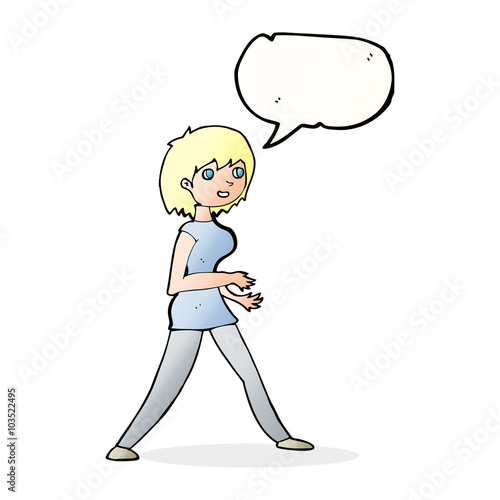 Wallpaper Mural cartoon woman walking with speech bubble Torontodigital.ca