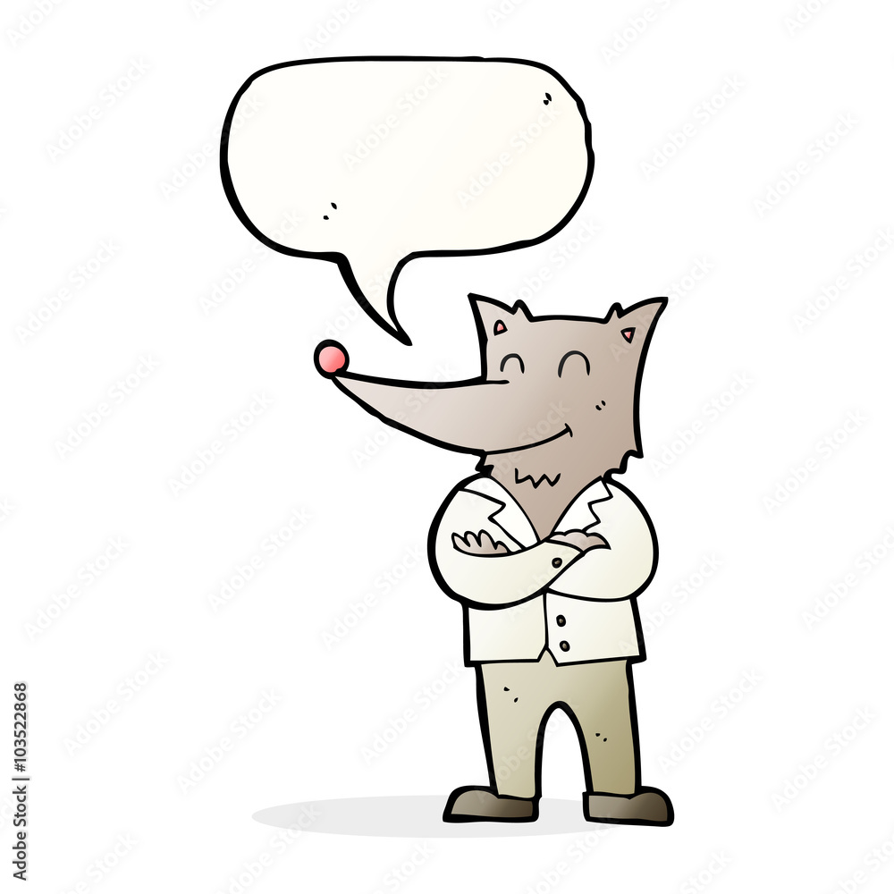 cartoon wolf in shirt with speech bubble cartoon wolf in shirt with speech bubble
