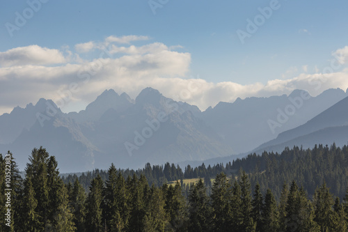 View of Tatra Mountains from hiking trail. Poland. Europe.