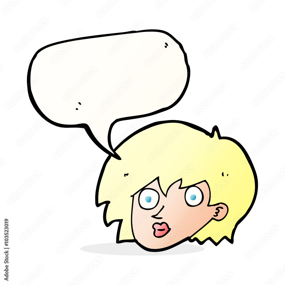 cartoon surprised female face with speech bubble cartoon surprised female face with speech bubble