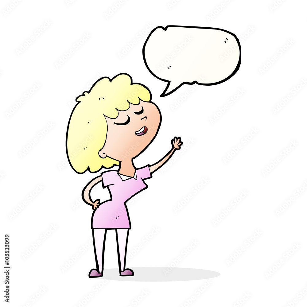 cartoon happy woman about to speak with speech bubble cartoon happy woman about to speak with speech bubble