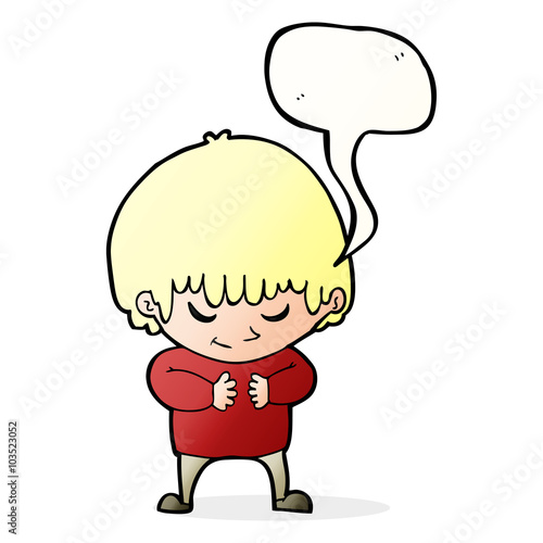 cartoon shy boy with speech bubble