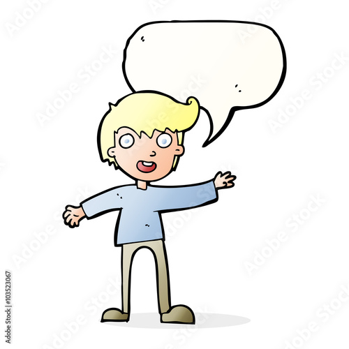 cartoon excited boy with speech bubble