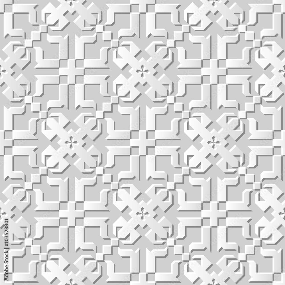 Vector damask seamless 3D paper art pattern background 025 Cross Geometry Kaleidoscope
