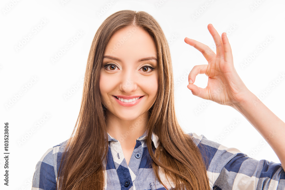 Portrait of attractive cheerful girl gesturing Portrait of attractive cheerful girl gesturing
