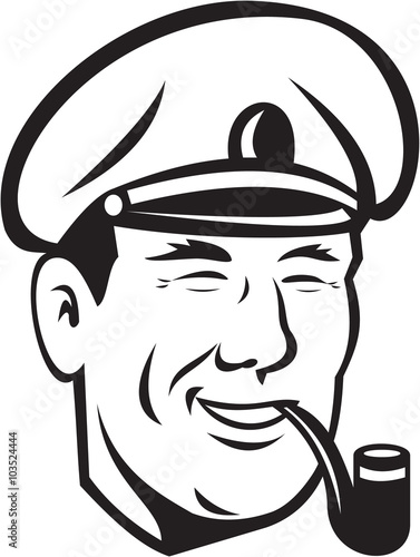 Sea Captain Smiling Smoke Pipe Retro