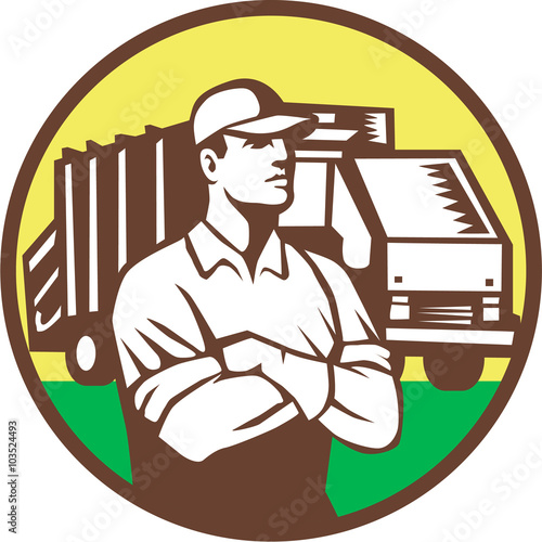 Garbage Collector Rubbish Truck Circle Retro