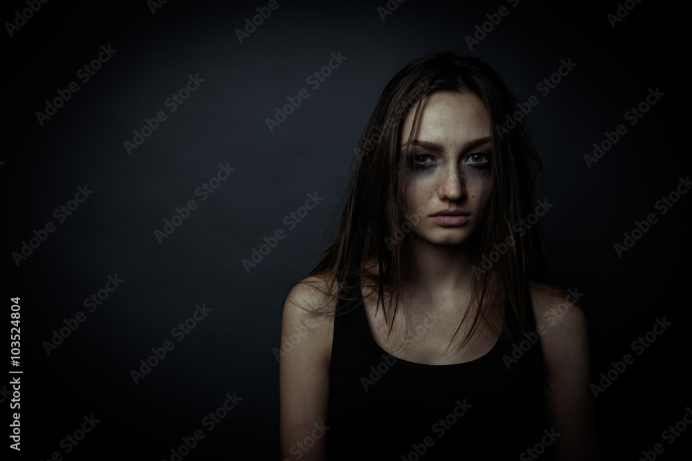 Fototapeta premium Close up photo of sorrow sad girl, hair disheveled