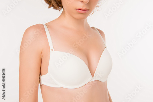 Close up photo of sexy girl in white bra