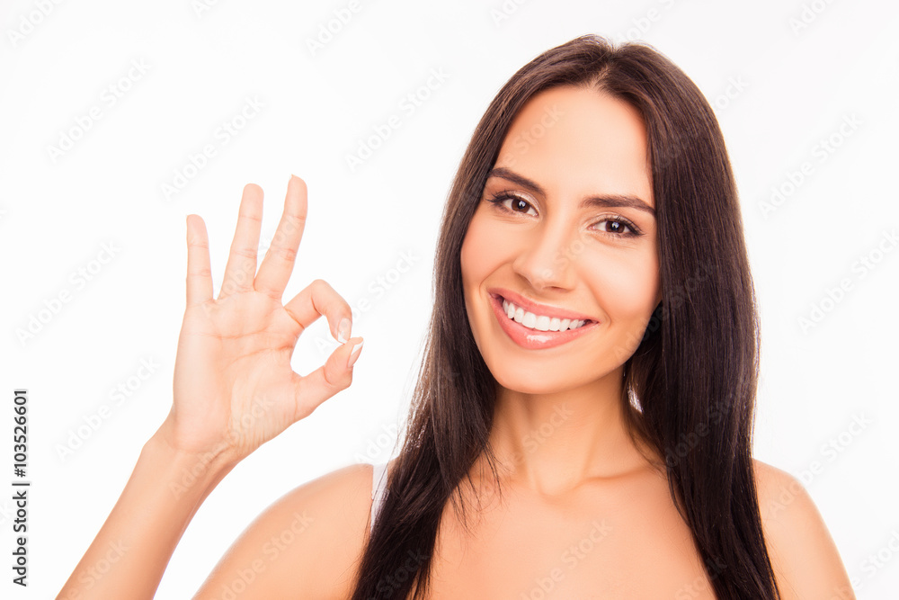 Smiling young pretty woman gesturing 