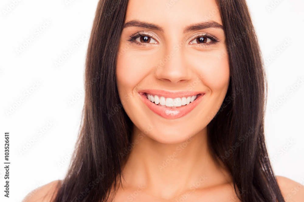 Close up portrait of happy cheerful young brunette Close up portrait of happy cheerful young brunette