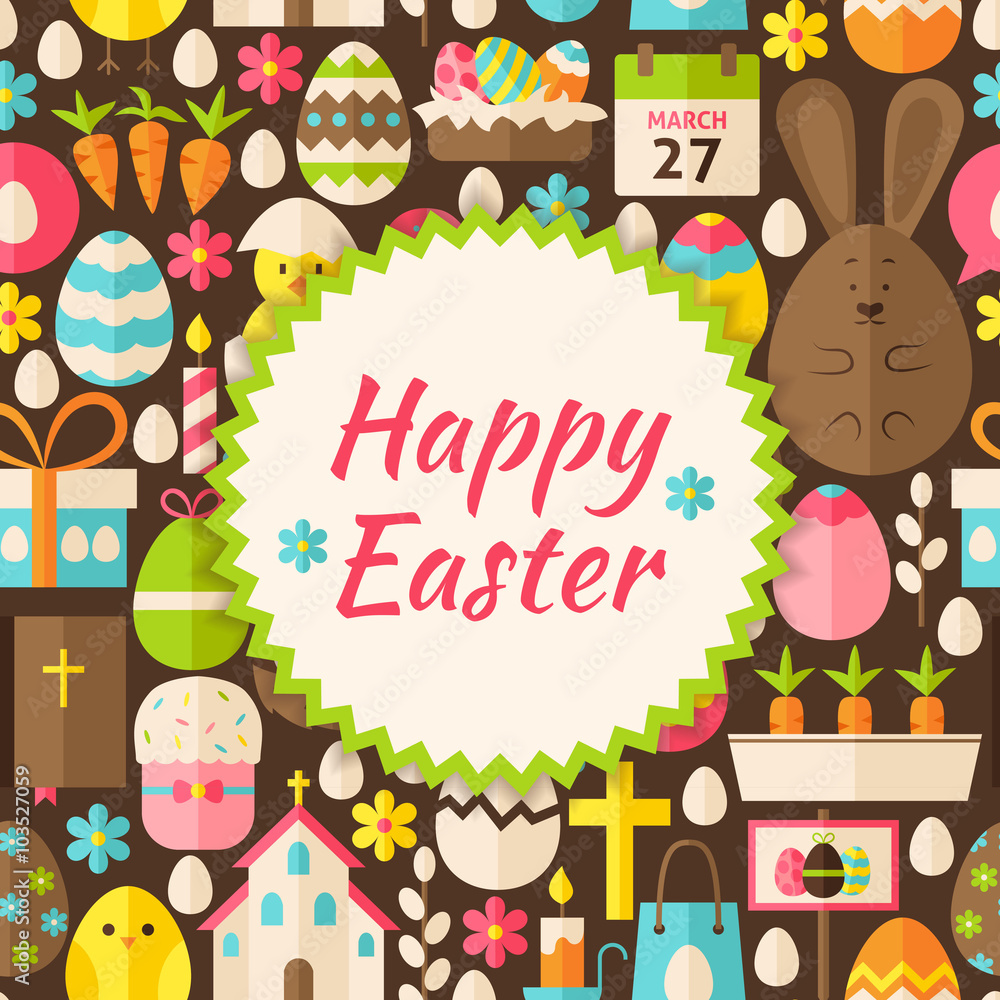 Flat Vector Pattern Happy Easter Background Flat Vector Pattern Happy Easter Background