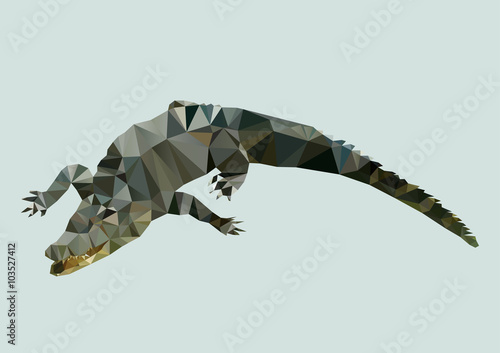 polygonal crocodile, poly low animal, polygon geometric reptile
