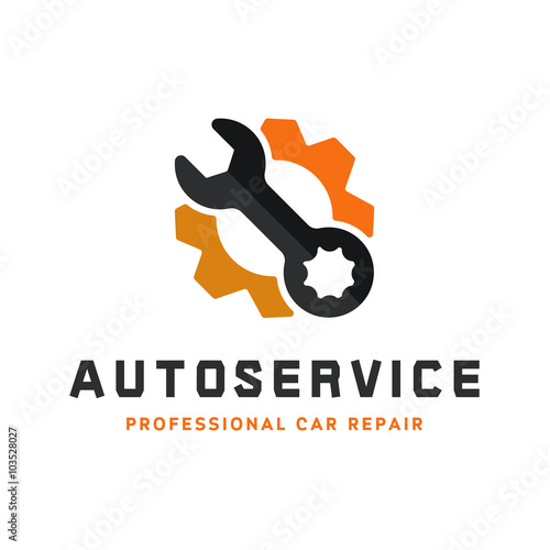 Service auto repair, wrench, logo sign flat.