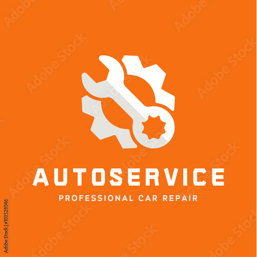 Service auto repair, wrench, logo sign flat.