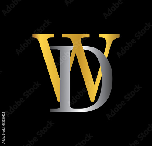 WD initial letter with gold and silver