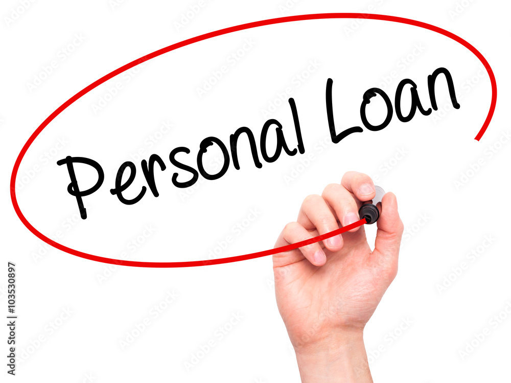 Man Hand writing Personal Loan with black marker on visual scree Man Hand writing Personal Loan with black marker on visual scree