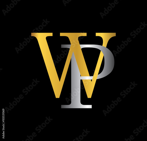 WP initial letter with gold and silver