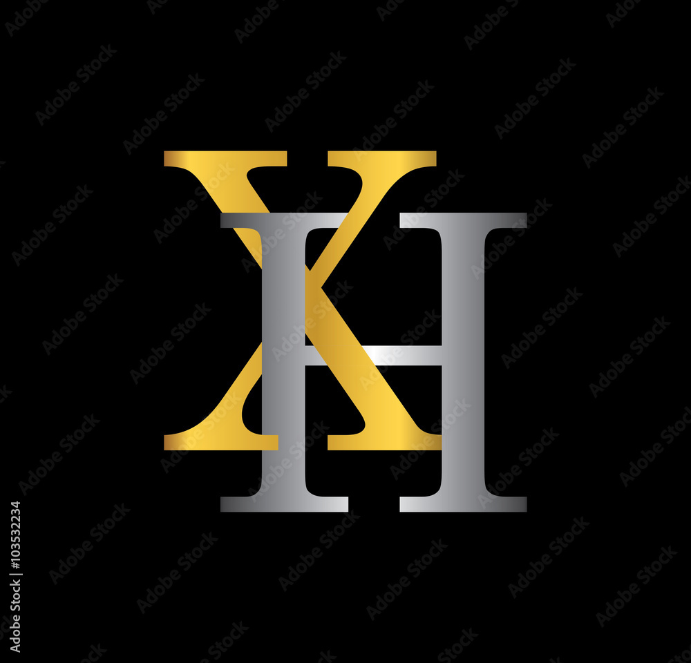 XH initial letter with gold and silver XH initial letter with gold and silver