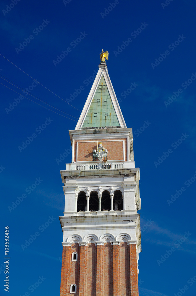 02-06-2016, Venice, Italy - Close up from below of San Marco's bell tower in Venice