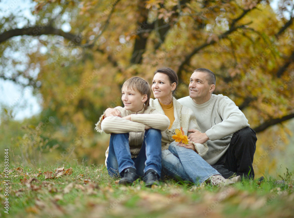  Family relax in autumn park