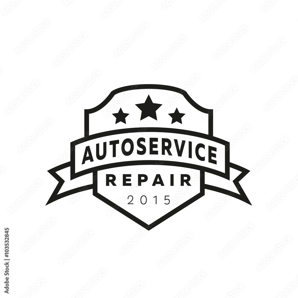 Service auto repair, coat of arms shield, hammer, wheel logo sign flat star. Service auto repair, coat of arms shield, hammer, wheel logo sign flat star.