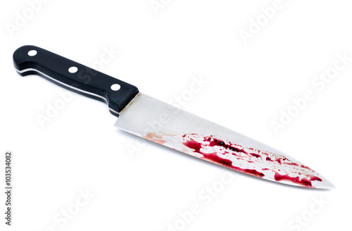 Chef's knife with Dripping blood on a white background