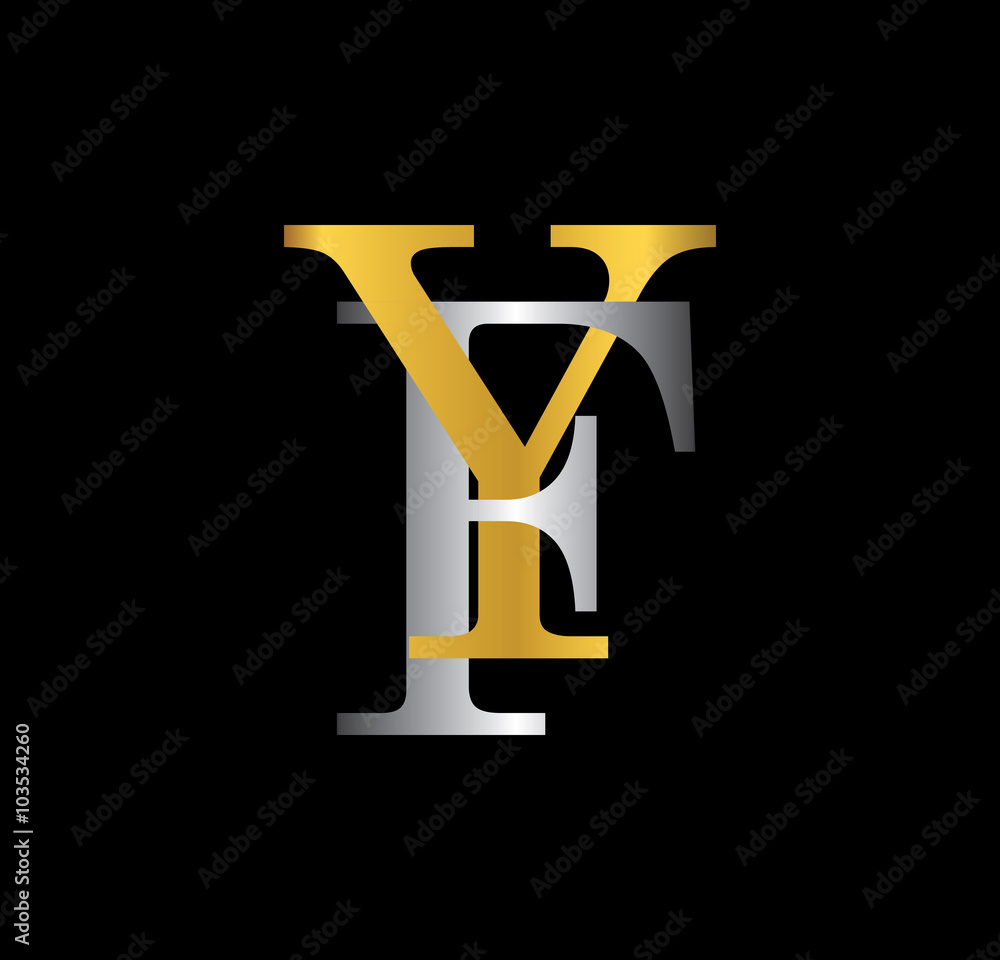 Fototapeta premium YF initial letter with gold and silver