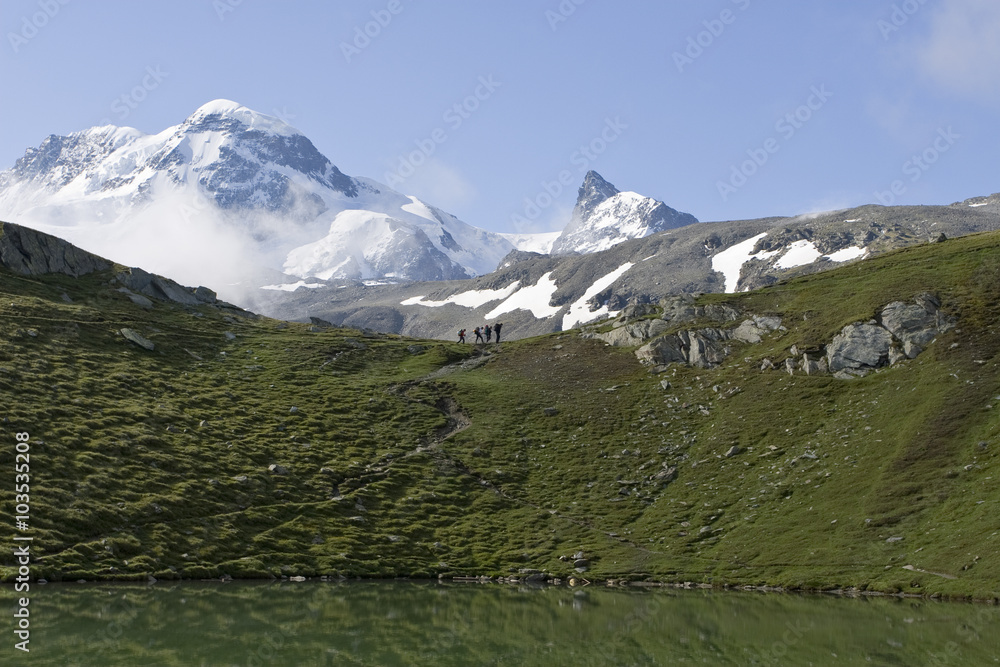 turyści na szlaku alpejskim