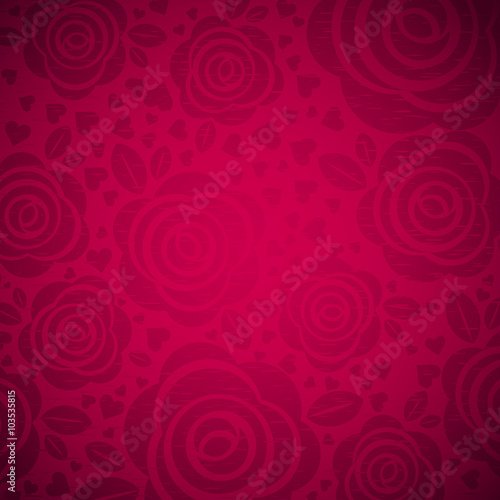 pink background with rose and heart, vector