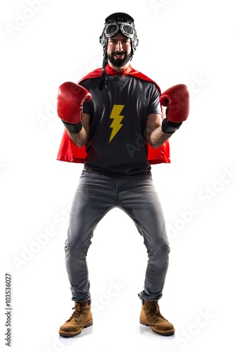 Lucky superhero with boxing gloves