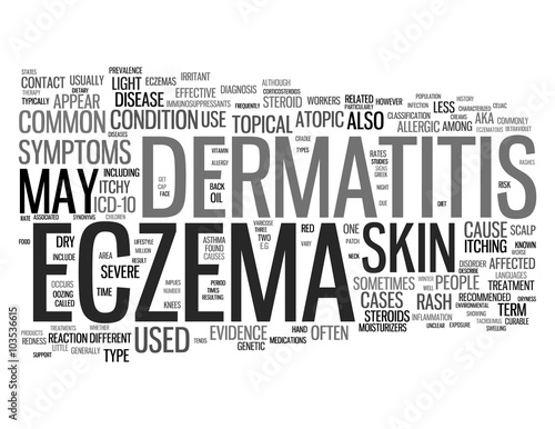 Eczema related words isolated on white background