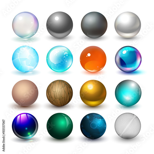 Different spheres. Materials and design elements.