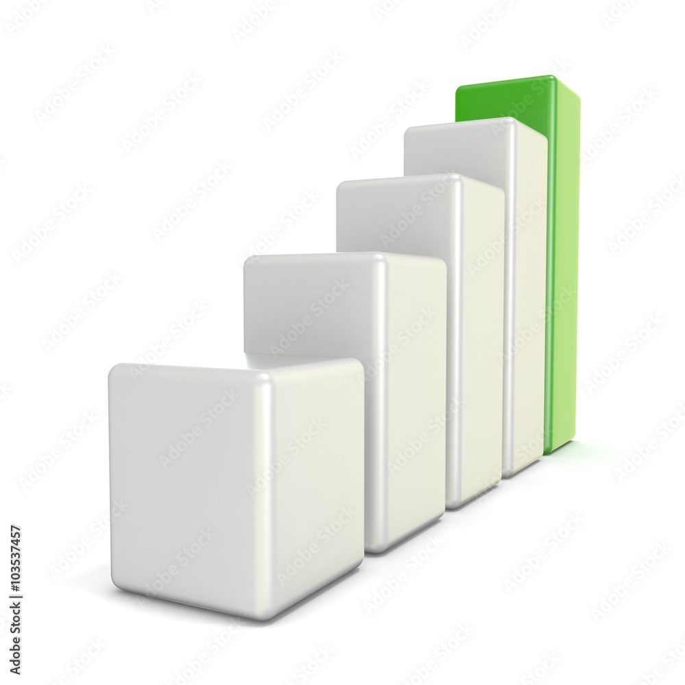 3D growth graph bars. Success concept. 3D render illustration isolated on white background