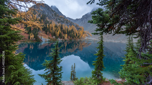 Forest lake among the rocky mountains, BLUE LAKE TRAIL, Washington state