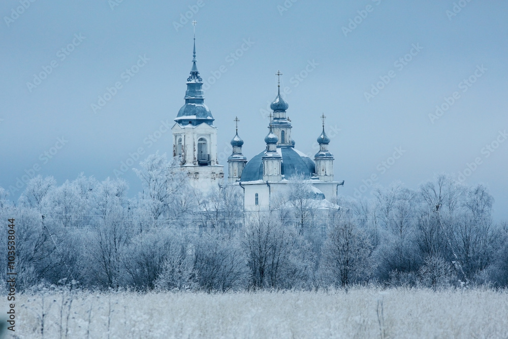Church of the nature of a snowy landscape winter