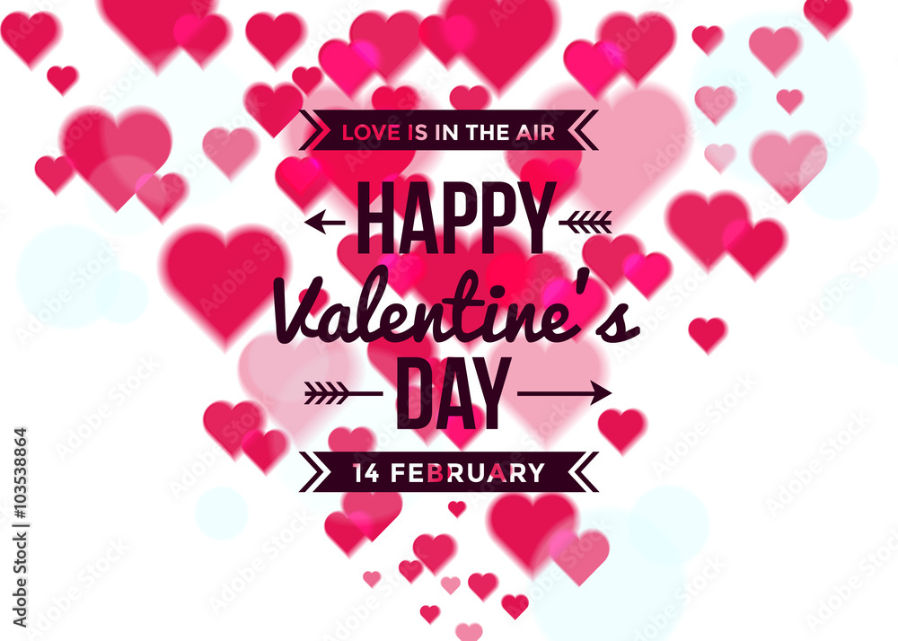 Happy valentine's Day Background with blur hearts. Vector illustration.