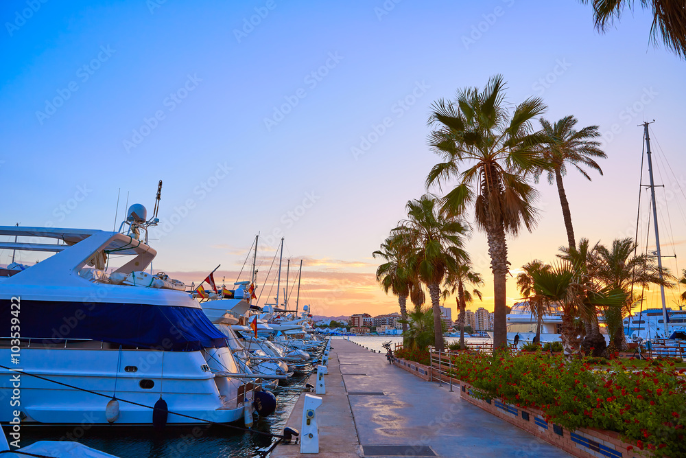 Denia sunset in Marina boats Mediterranean Spain