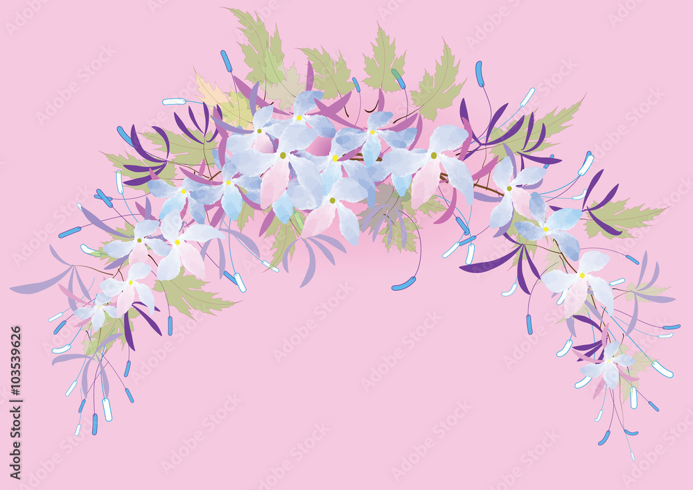blue flowers with green leave for border or frame on pink background,vector illustration blue flowers with green leave for border or frame on pink background,vector illustration
