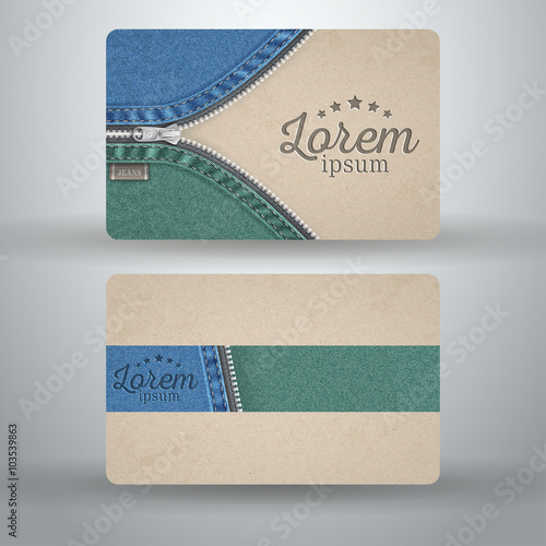 Business card template from cardboard and denim