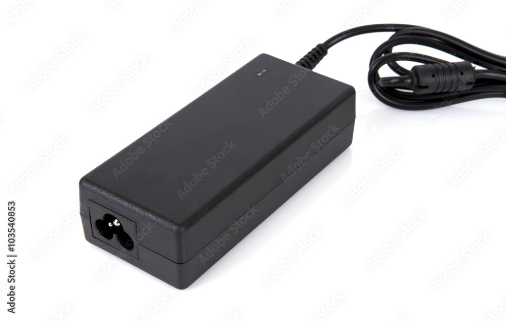 Laptop AC adapter charger Power supply isolated on white background Laptop AC adapter charger Power supply isolated on white background