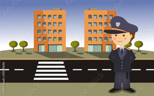 Una mujer policía en una calle con edificios al fondo