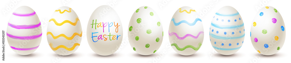 Fototapeta premium Row of painted easter eggs - happy easter