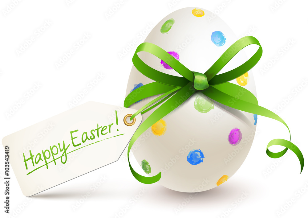 Fototapeta premium painted easter egg with bow and label